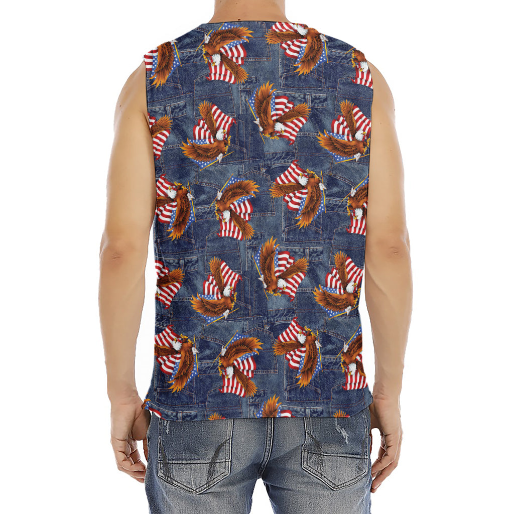 Denim American Eagle Pattern Print Men's Fitness Tank Top