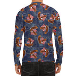 Denim American Eagle Pattern Print Men's Long Sleeve Rash Guard
