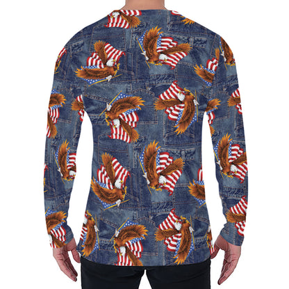 Denim American Eagle Pattern Print Men's Long Sleeve T-Shirt