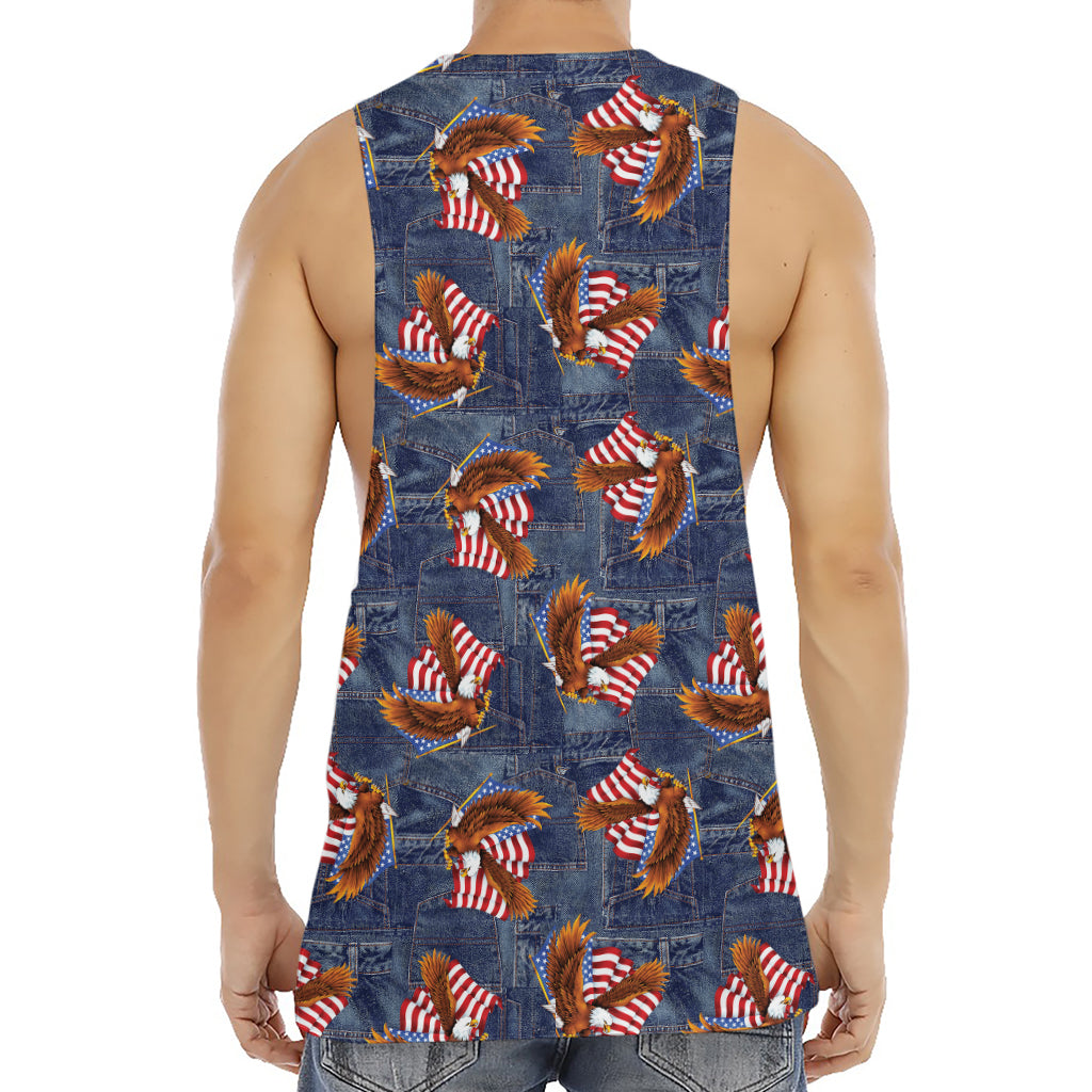 Denim American Eagle Pattern Print Men's Muscle Tank Top