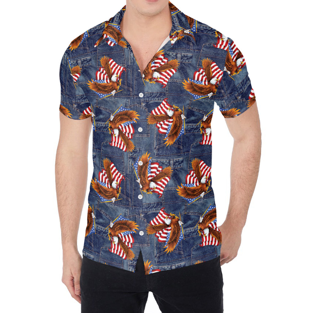 Denim American Eagle Pattern Print Men's Shirt