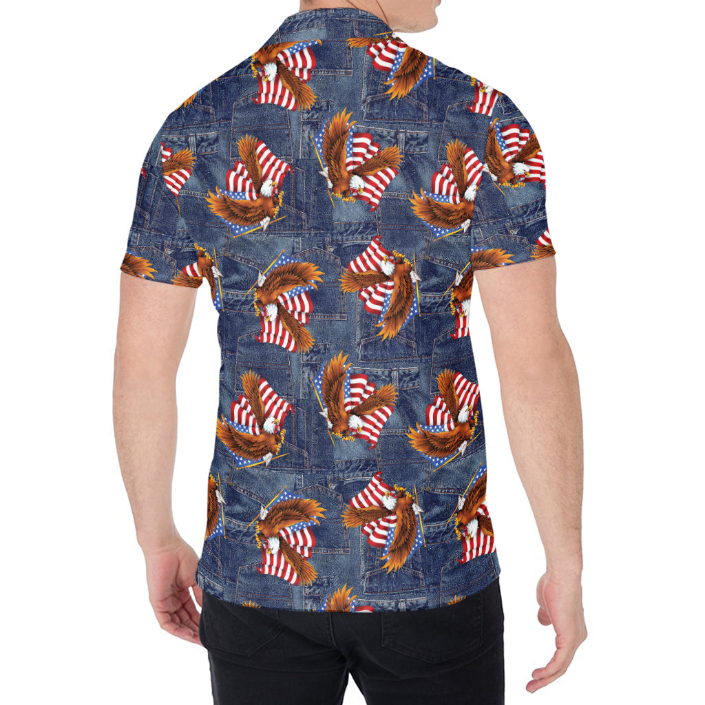 Denim American Eagle Pattern Print Men's Shirt