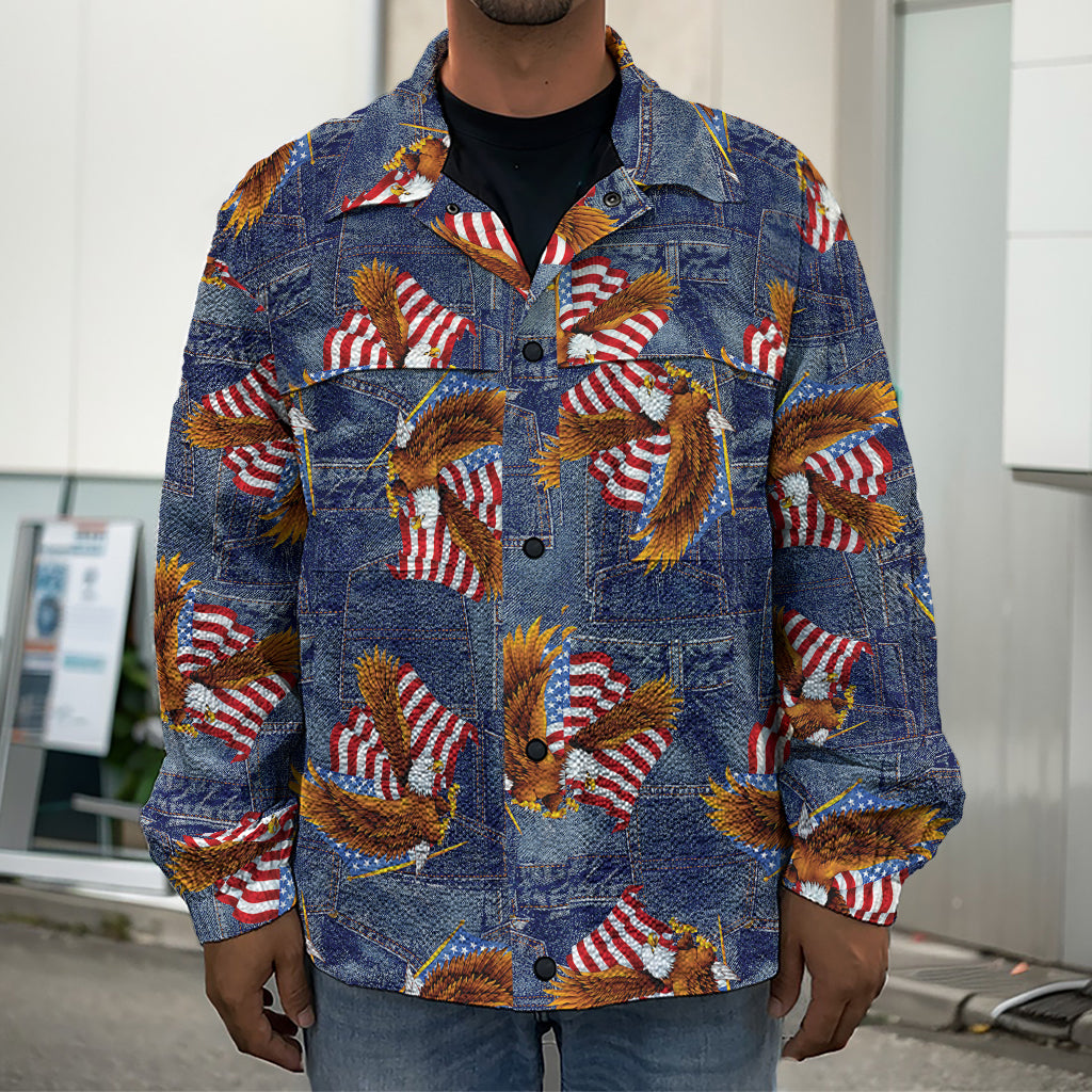 Denim American Eagle Pattern Print Men's Shirt Jacket