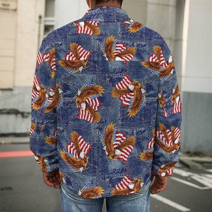 Denim American Eagle Pattern Print Men's Shirt Jacket