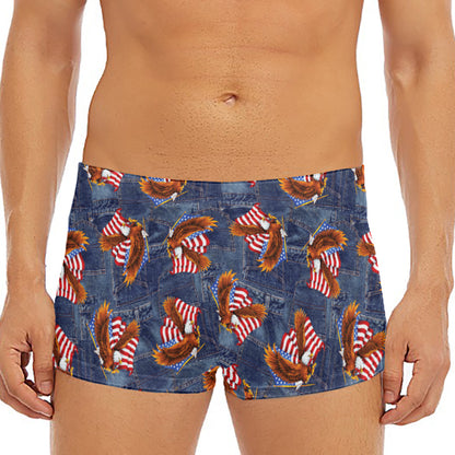 Denim American Eagle Pattern Print Men's Short Boxer Briefs