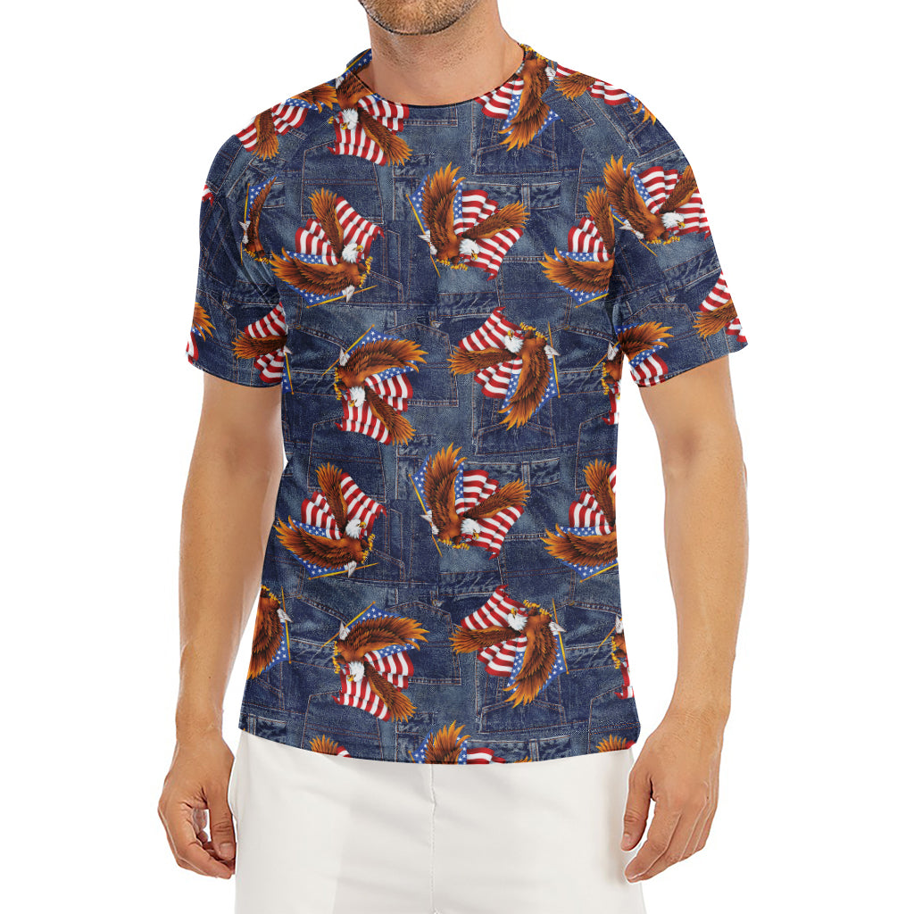Denim American Eagle Pattern Print Men's Short Sleeve Rash Guard
