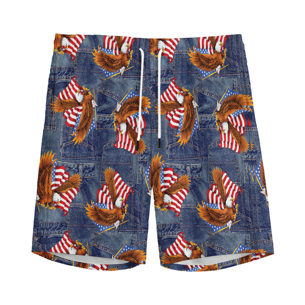Denim American Eagle Pattern Print Men's Sports Shorts