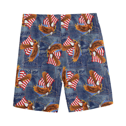Denim American Eagle Pattern Print Men's Sports Shorts