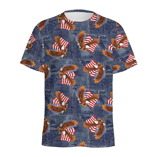 Denim American Eagle Pattern Print Men's Sports T-Shirt