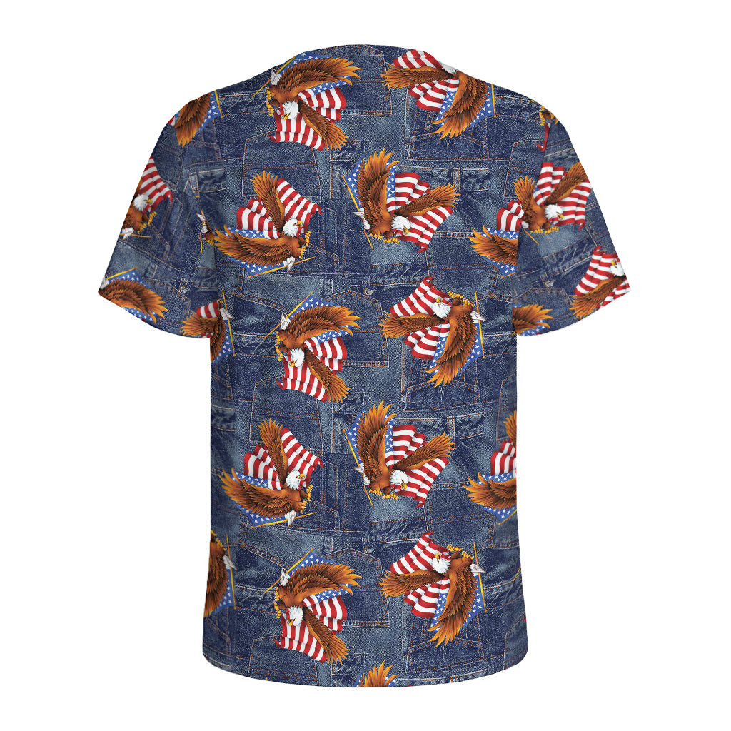 Denim American Eagle Pattern Print Men's Sports T-Shirt