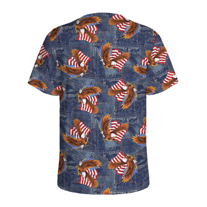 Denim American Eagle Pattern Print Men's Sports T-Shirt
