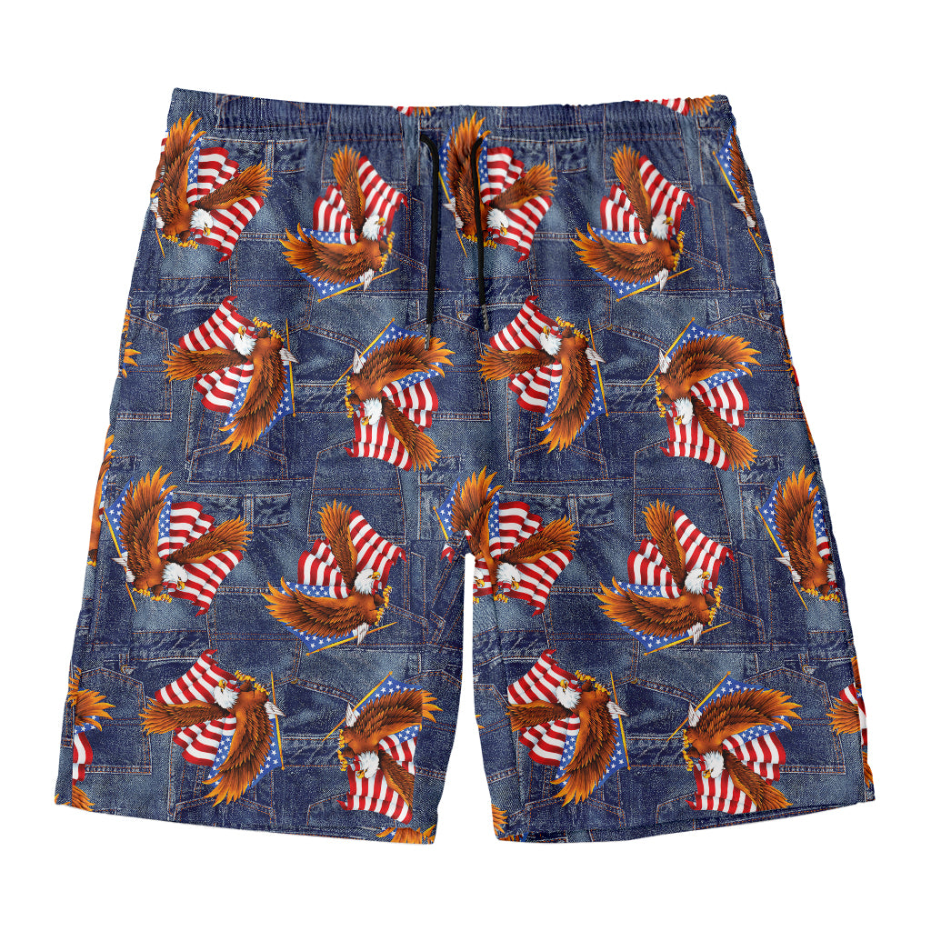 Denim American Eagle Pattern Print Men's Swim Trunks