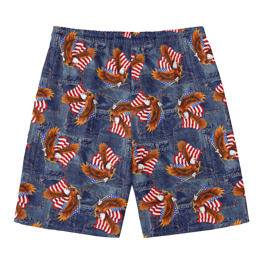 Denim American Eagle Pattern Print Men's Swim Trunks