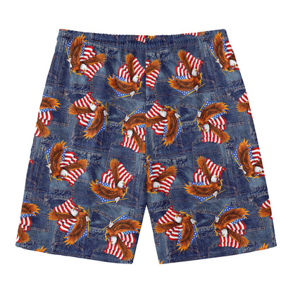 Denim American Eagle Pattern Print Men's Swim Trunks