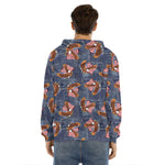 Denim American Eagle Pattern Print Men's Velvet Pullover Hoodie
