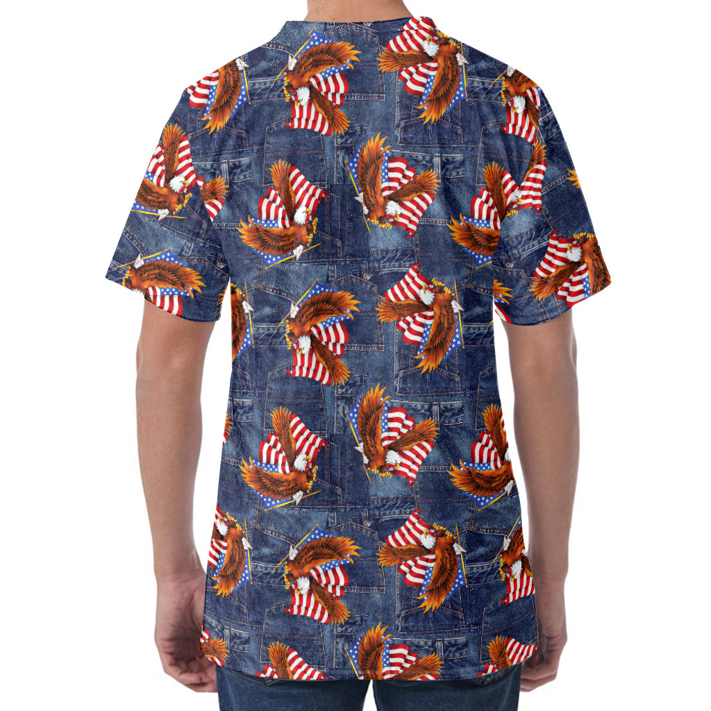 Denim American Eagle Pattern Print Men's Velvet T-Shirt