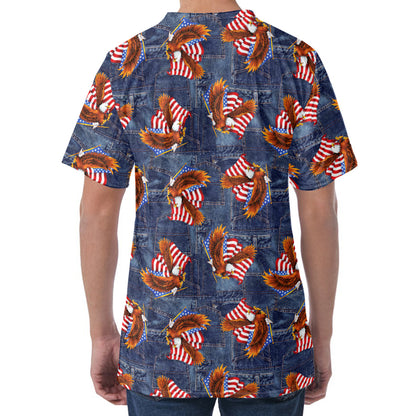 Denim American Eagle Pattern Print Men's Velvet T-Shirt
