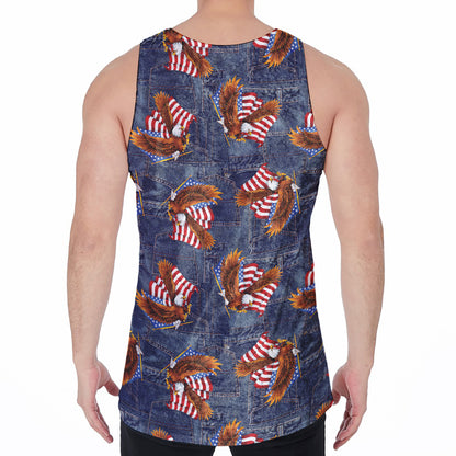 Denim American Eagle Pattern Print Men's Velvet Tank Top