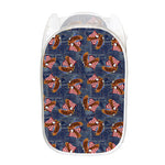 Denim American Eagle Pattern Print Mesh Laundry Hamper