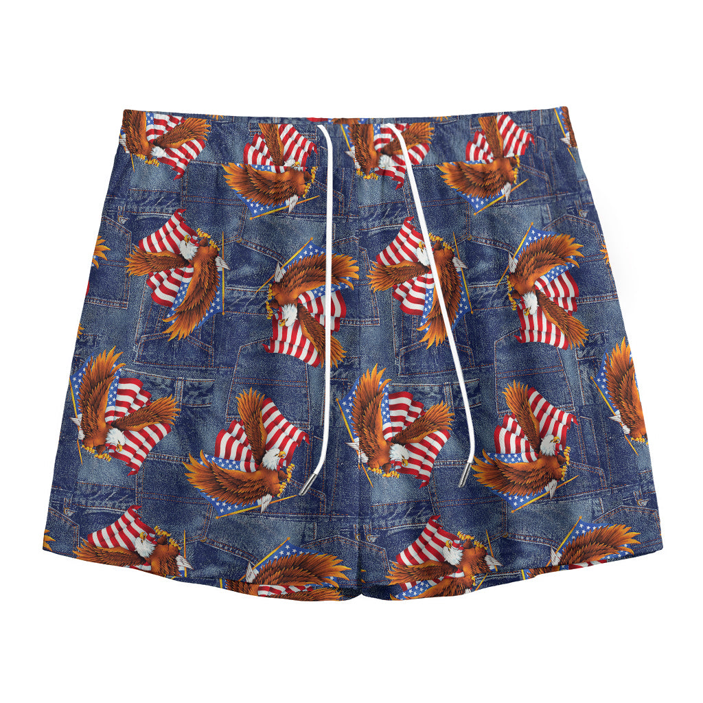 Denim American Eagle Pattern Print Mesh Shorts