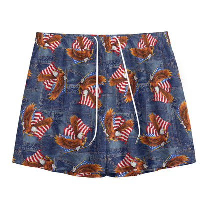 Denim American Eagle Pattern Print Mesh Shorts