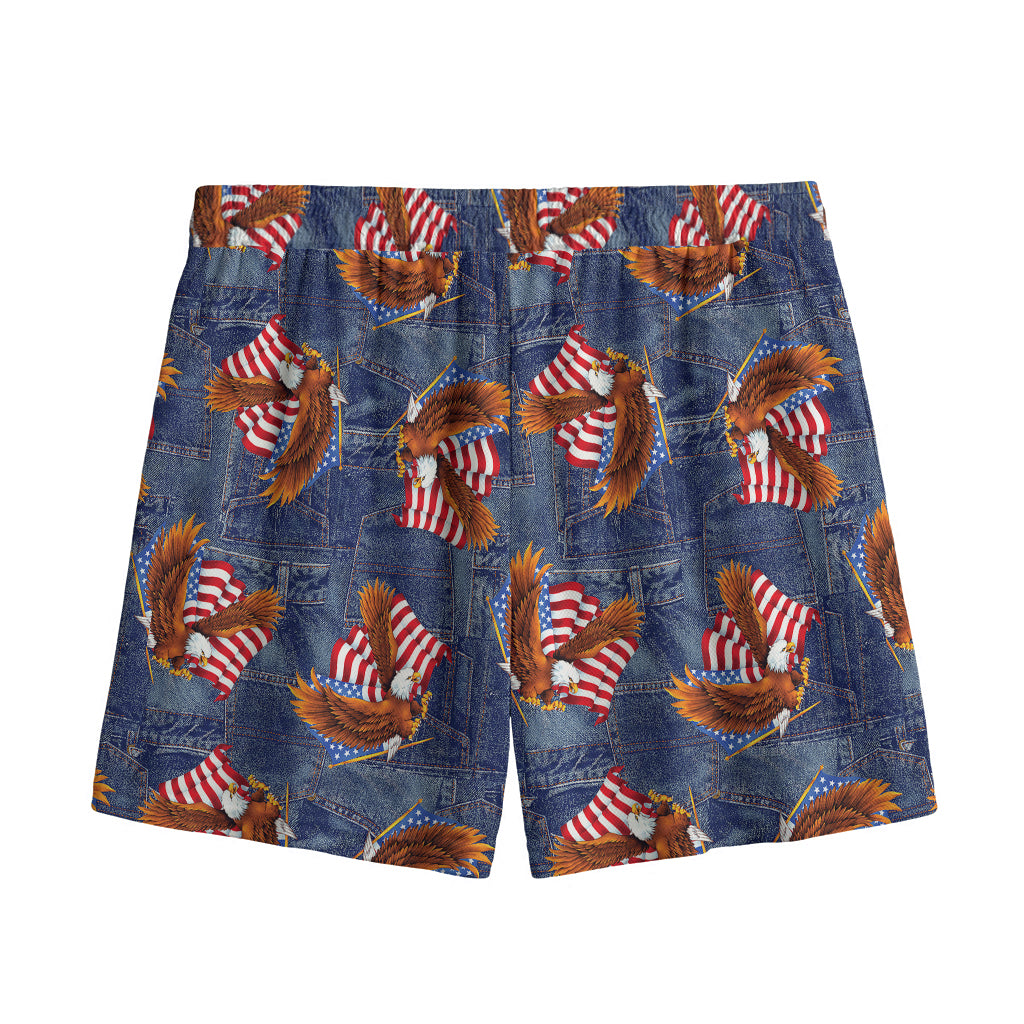 Denim American Eagle Pattern Print Mesh Shorts