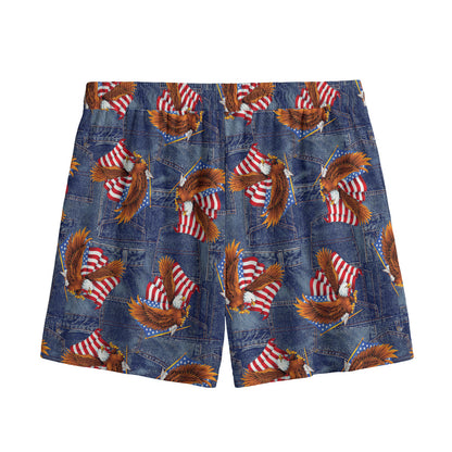 Denim American Eagle Pattern Print Mesh Shorts