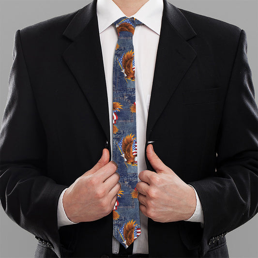Denim American Eagle Pattern Print Necktie