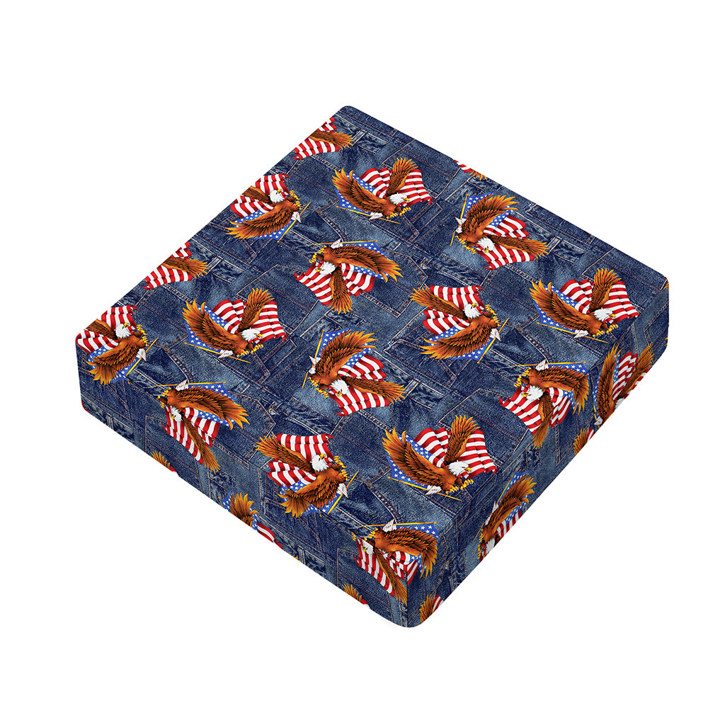 Denim American Eagle Pattern Print Outdoor Seat Cushion Cover