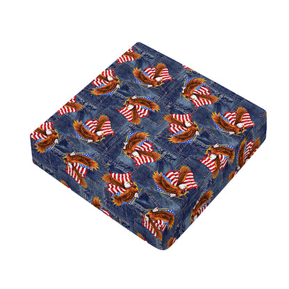 Denim American Eagle Pattern Print Outdoor Seat Cushion Cover