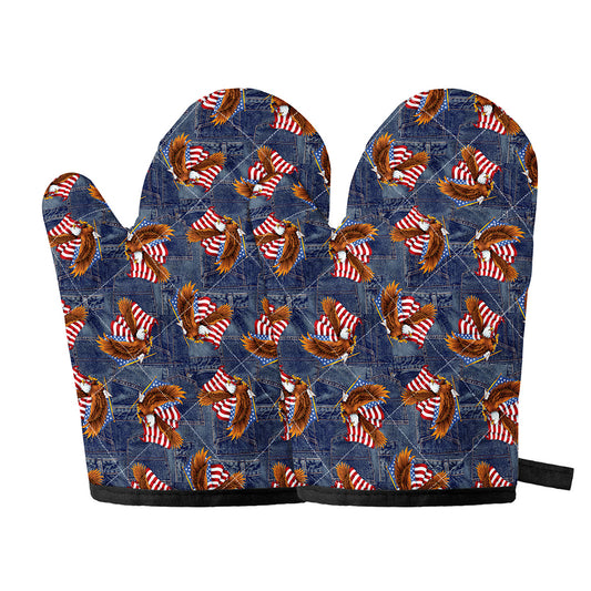 Denim American Eagle Pattern Print Oven Mitts