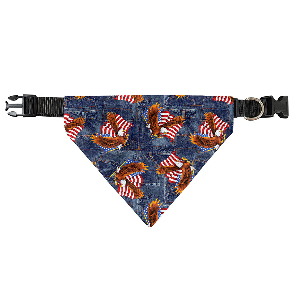 Denim American Eagle Pattern Print Over The Collar Dog Bandana