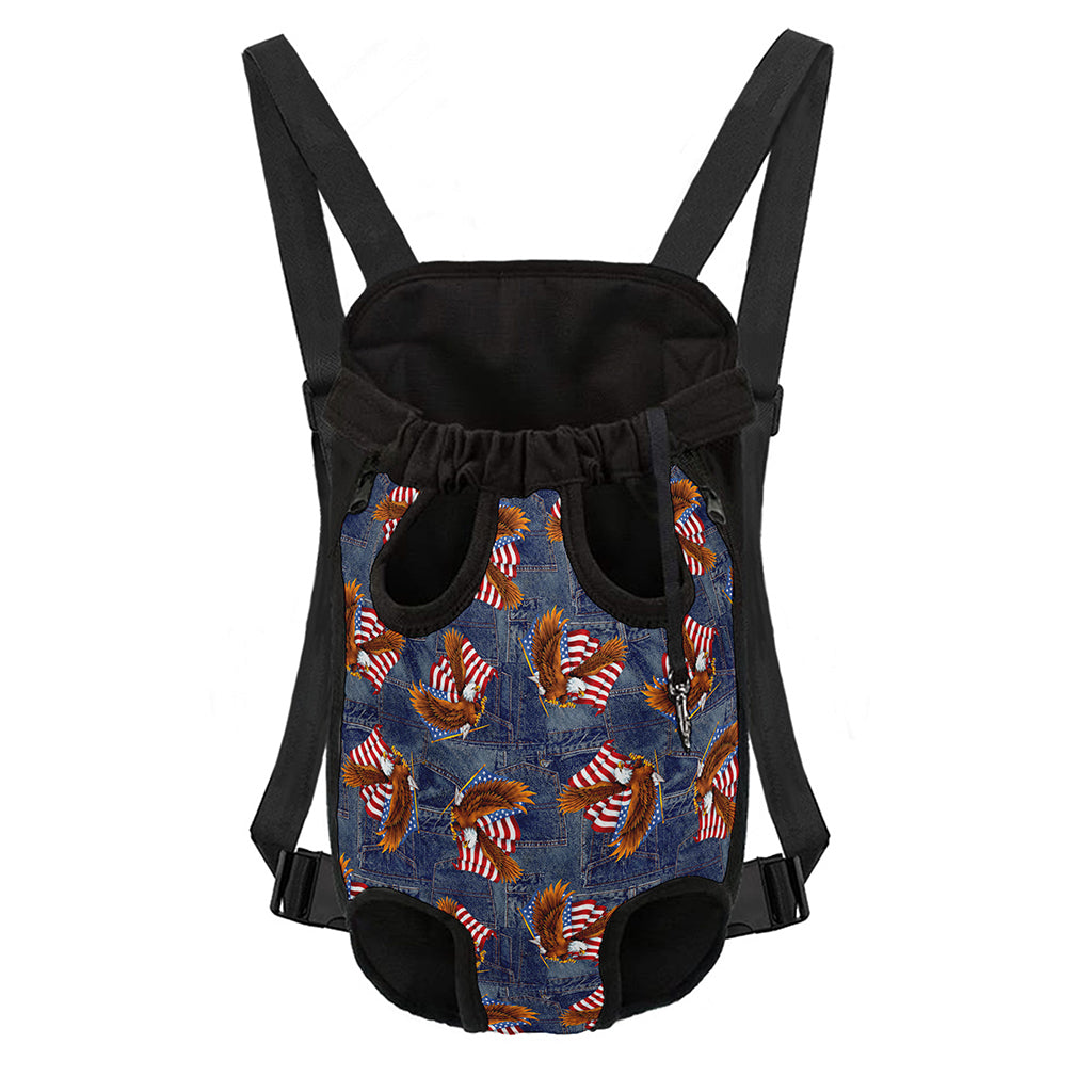 Denim American Eagle Pattern Print Pet Carrier Backpack