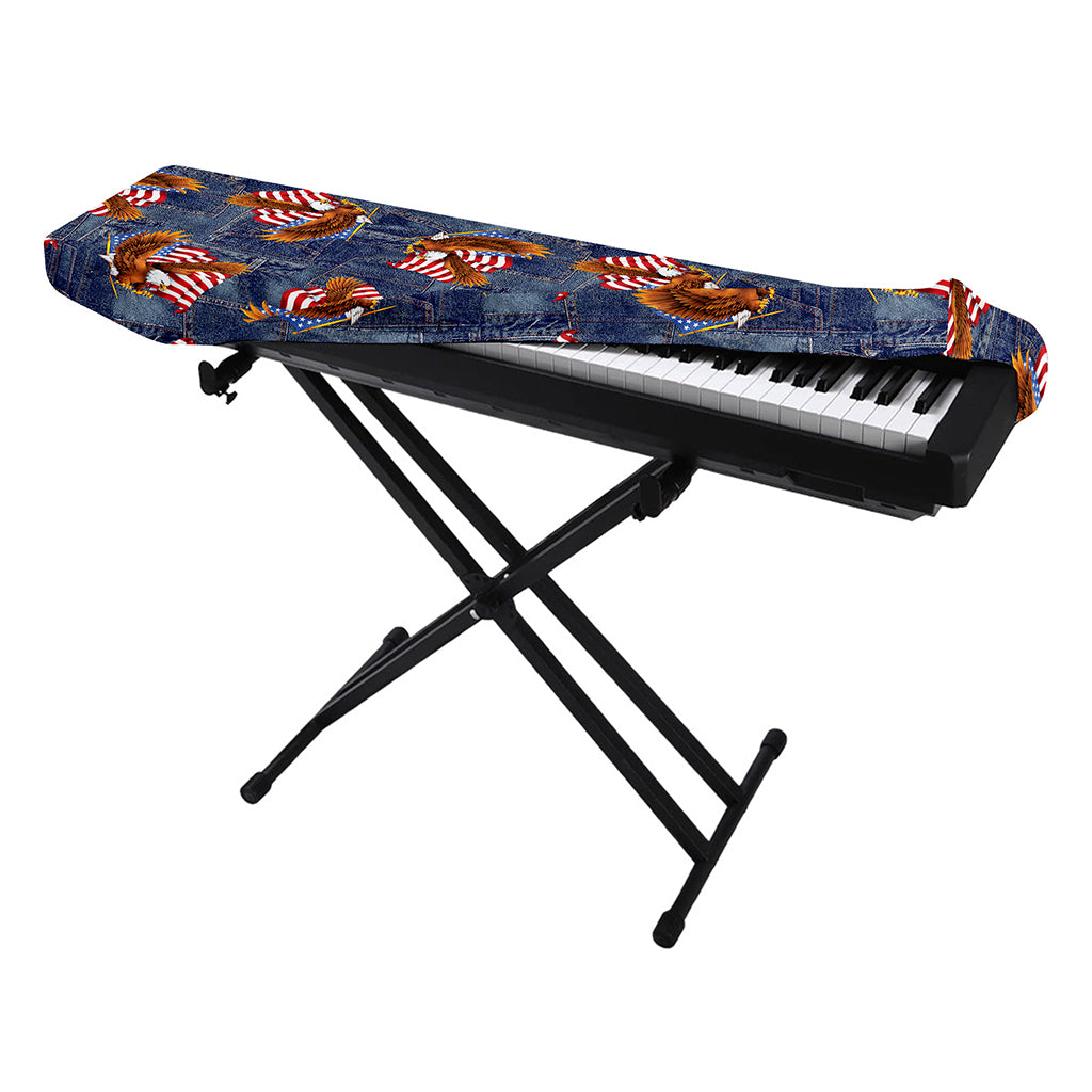 Denim American Eagle Pattern Print Piano Keyboard Cover