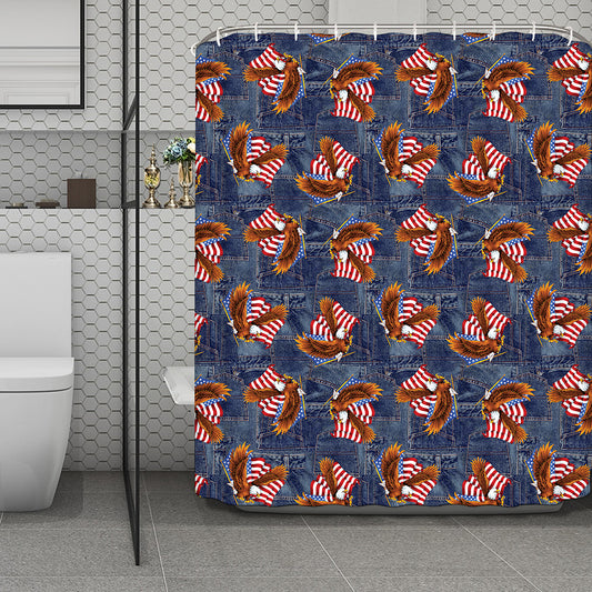Denim American Eagle Pattern Print Polyester Shower Curtain