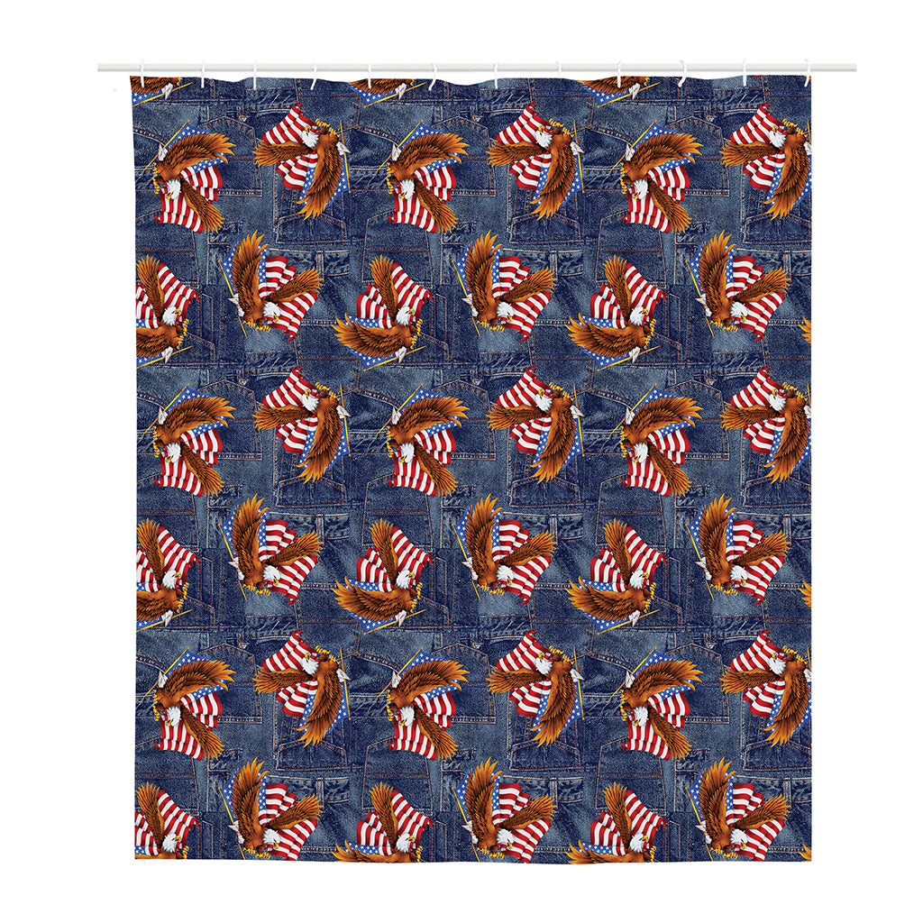 Denim American Eagle Pattern Print Polyester Shower Curtain