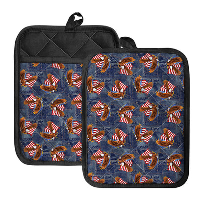 Denim American Eagle Pattern Print Pot Holders With Pocket