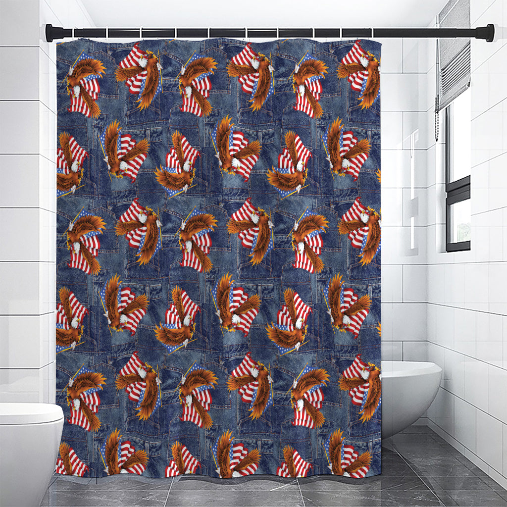 Denim American Eagle Pattern Print Premium Shower Curtain