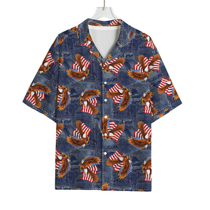Denim American Eagle Pattern Print Rayon Hawaiian Shirt