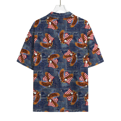 Denim American Eagle Pattern Print Rayon Hawaiian Shirt
