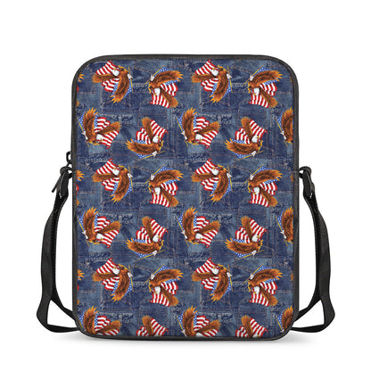 Denim American Eagle Pattern Print Rectangular Crossbody Bag