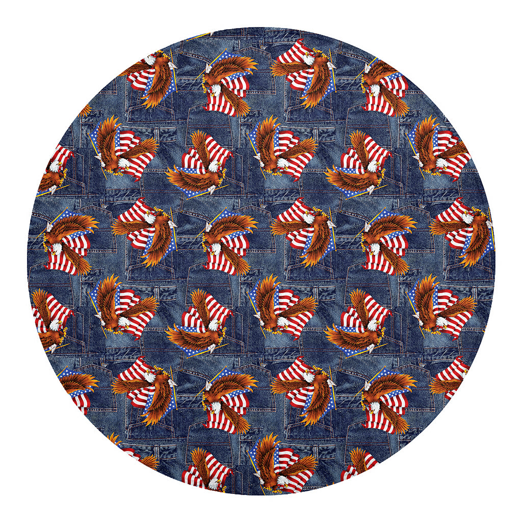 Denim American Eagle Pattern Print Round Blanket