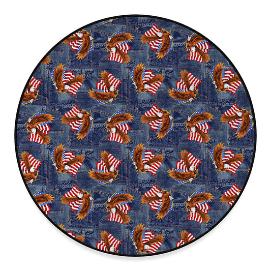 Denim American Eagle Pattern Print Round Floor Mat