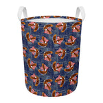 Denim American Eagle Pattern Print Round Laundry Basket