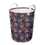 Denim American Eagle Pattern Print Round Laundry Basket