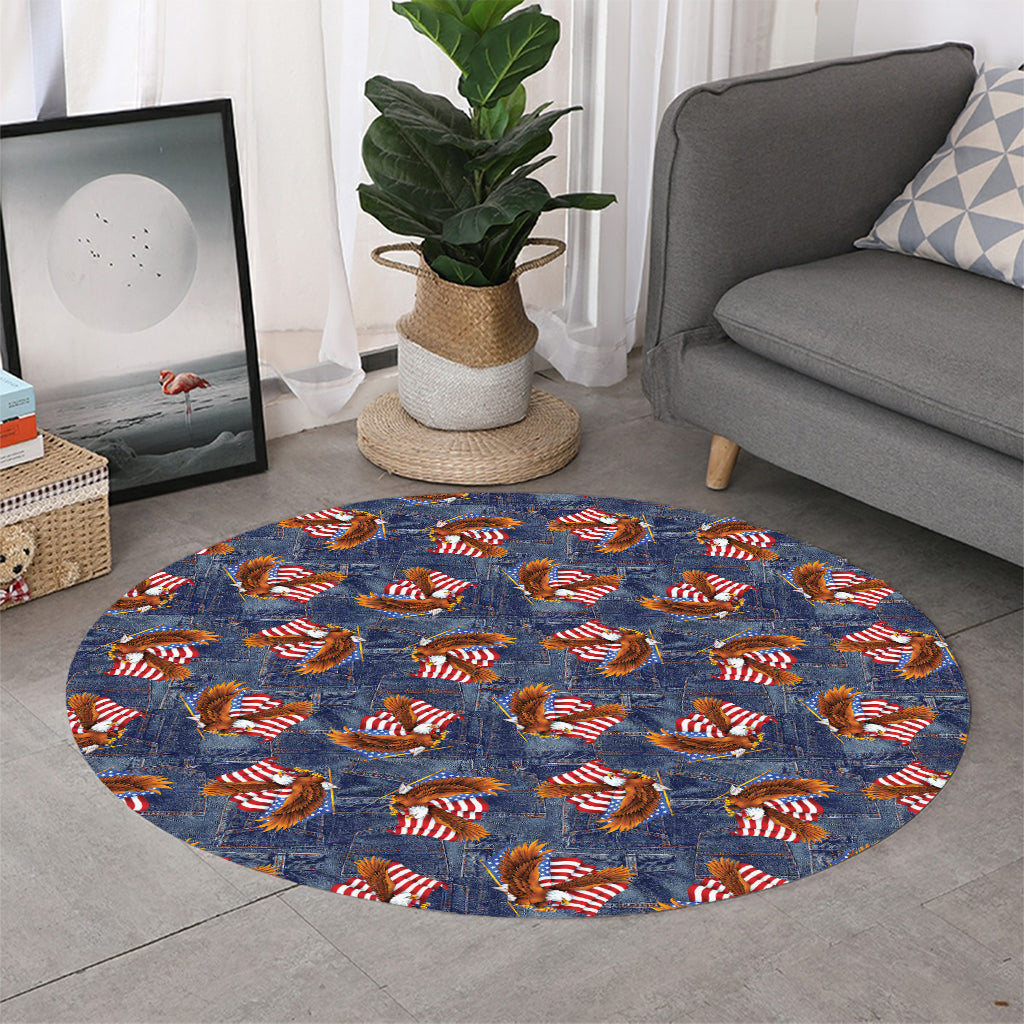 Denim American Eagle Pattern Print Round Rug