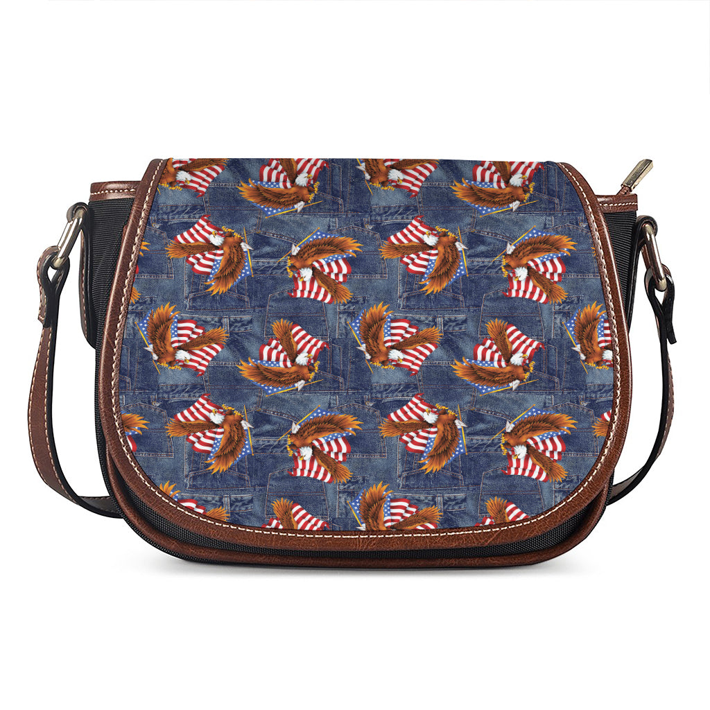 Denim American Eagle Pattern Print Saddle Bag