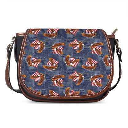 Denim American Eagle Pattern Print Saddle Bag