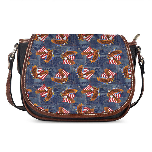 Denim American Eagle Pattern Print Saddle Bag