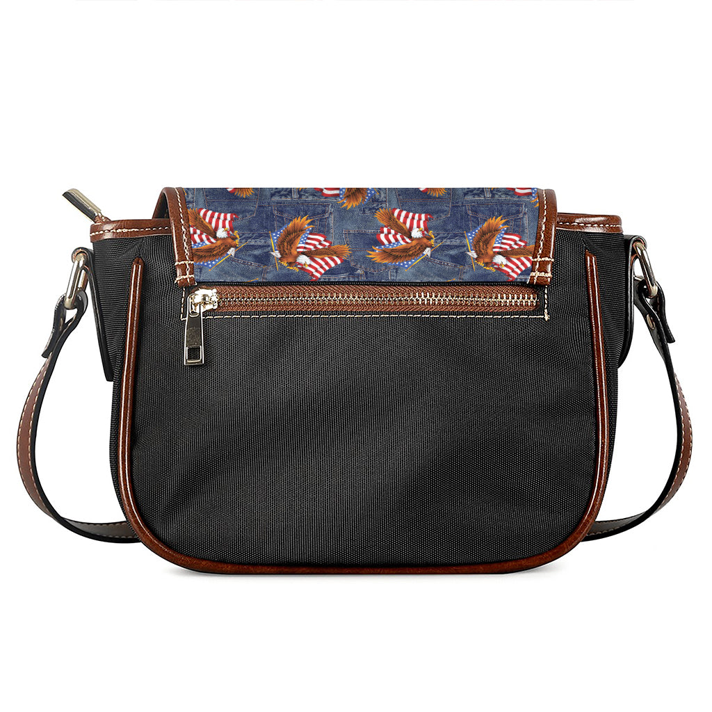 Denim American Eagle Pattern Print Saddle Bag